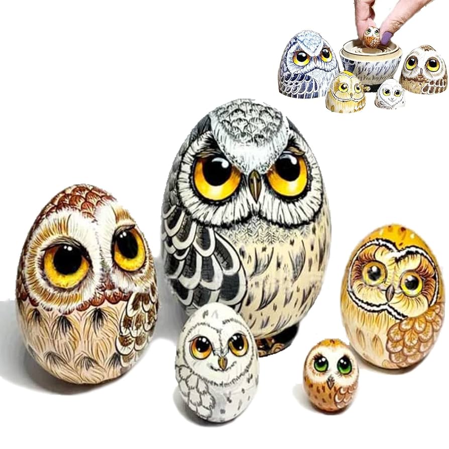 Amazon.co.jp: フクロウの入れ子人形の卵、5つの木製のロシアの