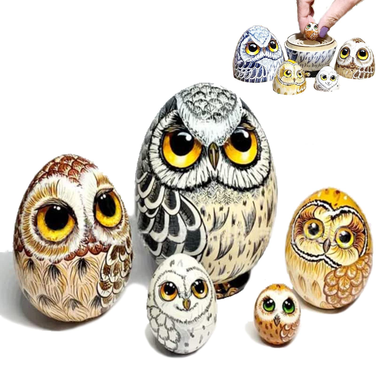 Amazon.co.jp: フクロウの入れ子人形の卵、5つの木製のロシアの入れ子