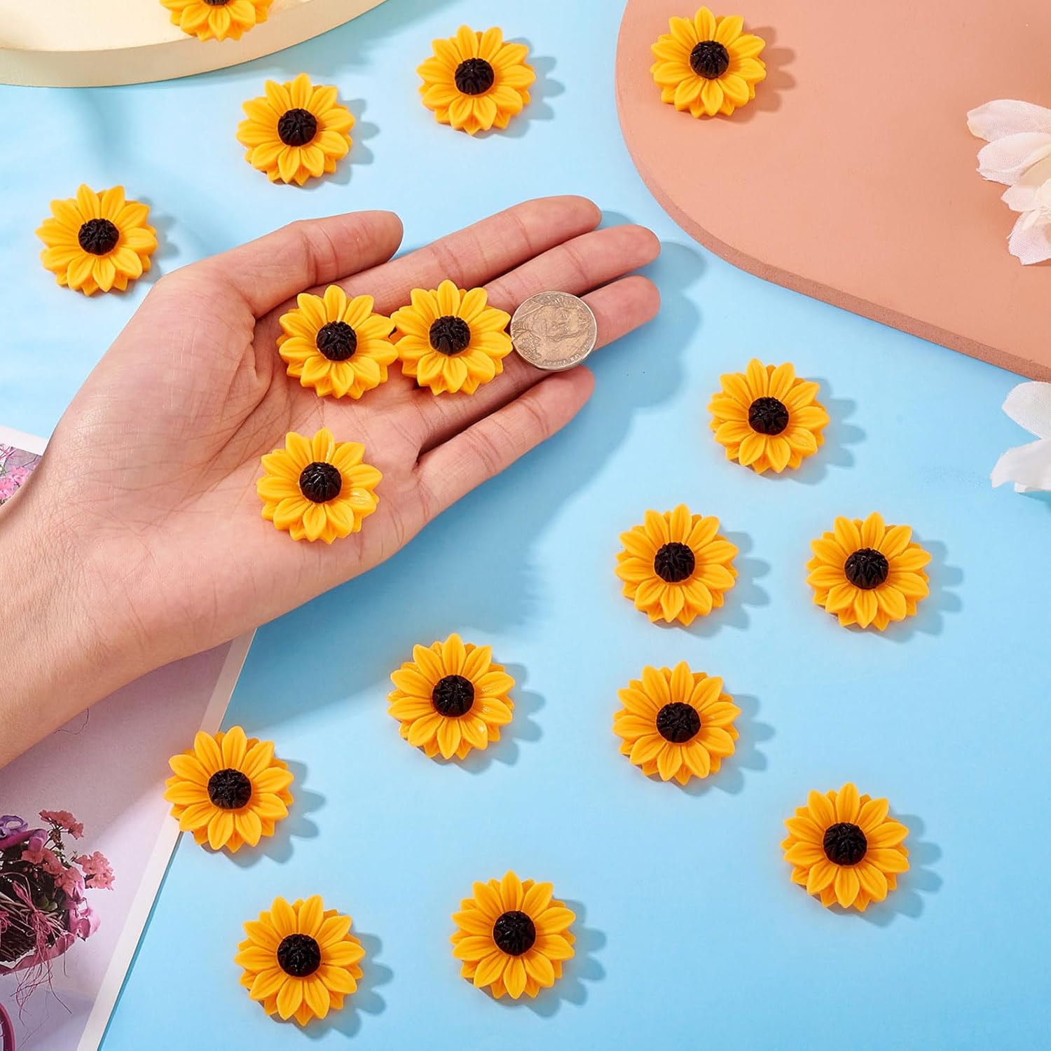 Beadthoven 20Pcs 30mm Flatback Resin Sunflower Cabochons Undrilled Floral Cameo Charms for Jewelry Embellishment Scrapbooking Supplies - Image 3