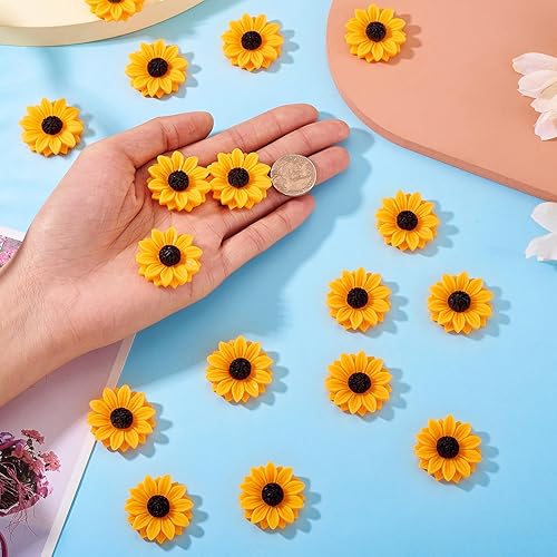 Miniatura 3 de Beadthoven - Juego de 20 piezas de cabujones de girasol de resina plana de 1.18 pulgadas sin perforar, para adornos de joyas, suministros para