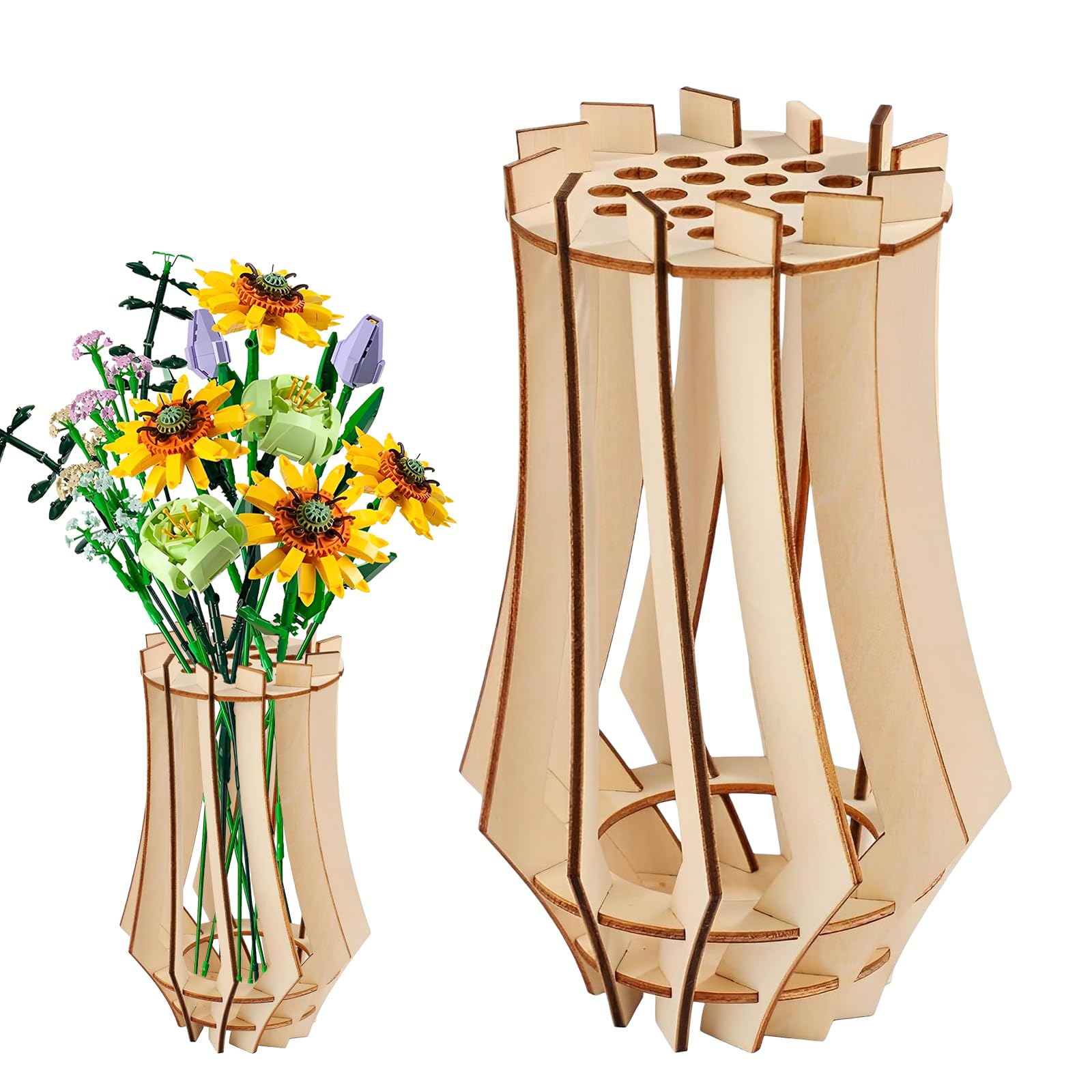 Jarrón de Madera para Flores,Forreen Florero de Madera para Ramo de,Jarrón 3D Puzzle Decorativo,Floreros Decorativos,para Rosas,Flores de Cerezo,Girasoles,Tulipanes,Narcisos,Loto
