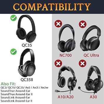 SoloWIT Earpads for Bose QC35 & QC35 ii - Black | for (QuietComfort35 & Quiet Comfort35 ii) Headphones