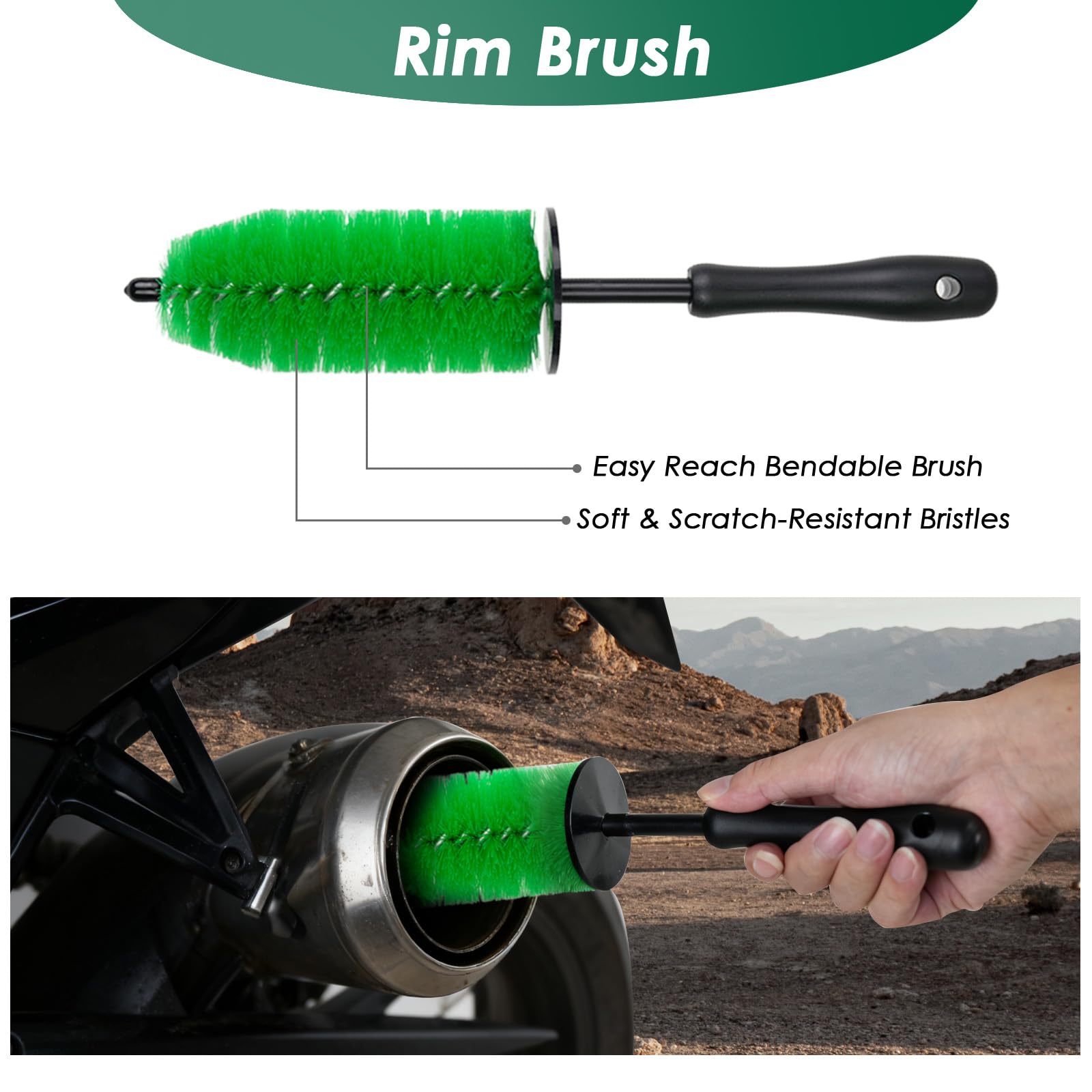 Paquete de 9 kits de limpieza de motocicleta, kit de detalles de motocicleta con cadena, rueda, llanta, cepillo de neumáticos, esponja, guante de lavado, cepillo de detalles, herramienta de