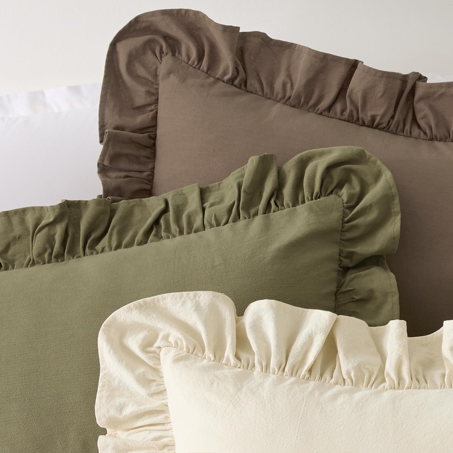 Kevin Textile 14x36 Inch Long Lumbar Pillow Cover 1 Pack 100% Cotton Lace Ruffles Scalloped Decorative Rectangle Cushion Case Soft Body Pillow for Bedding Couch Sofa, Cream White