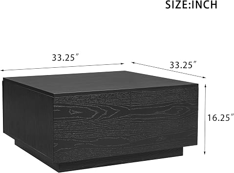 33.25 Square Coffee Table with 4 Drawers, Black