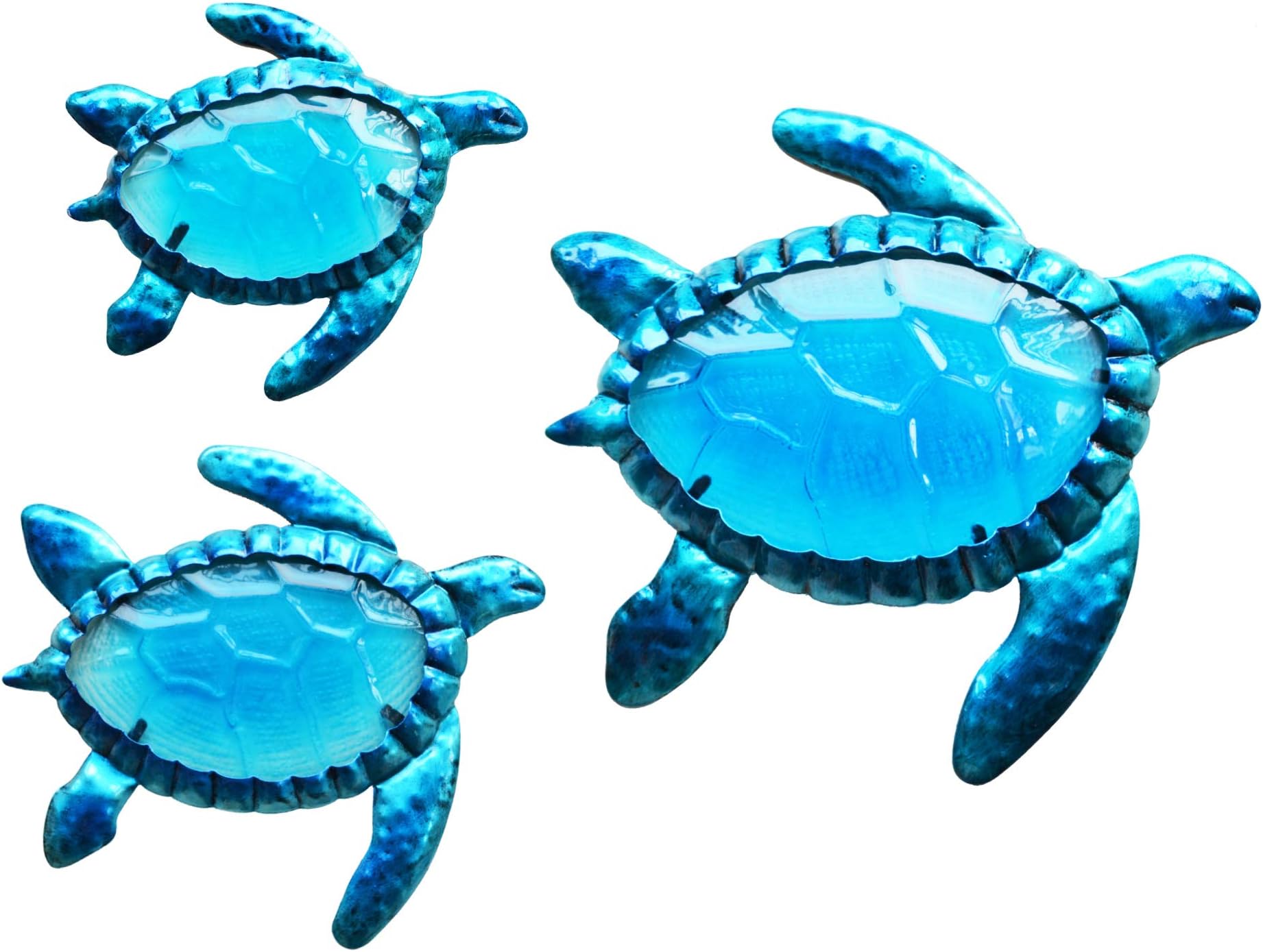 ShabbyDecor Coastal Ocean Sea Metal Turtle Hanging Wall Art Decor for Garden Patio Pool Outdoor or Indoor Set of 3