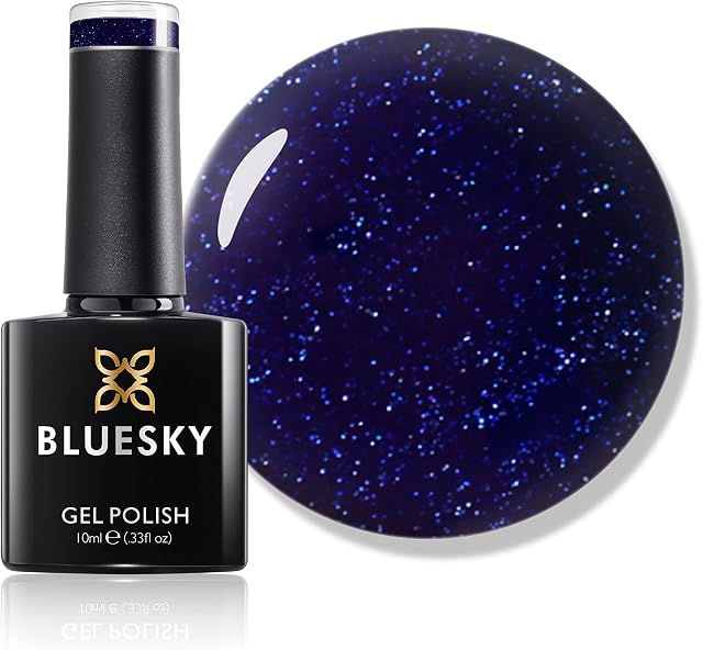 Bluesky Gel Nail Polish, Caring, Aw19, Blue Glitter, Long Lasting, Chip Resistant, 10 ml (Requires Drying Under UV LED Lamp)