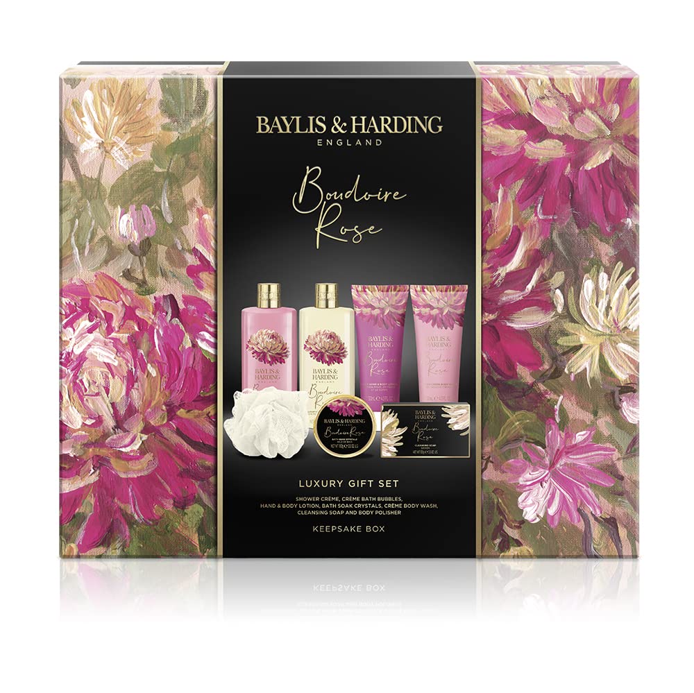 Baylis & Harding Boudoire Rose Luxury Keepsake Box Bathing Treat Gift Set (Pack of 1) - Vegan Friendly