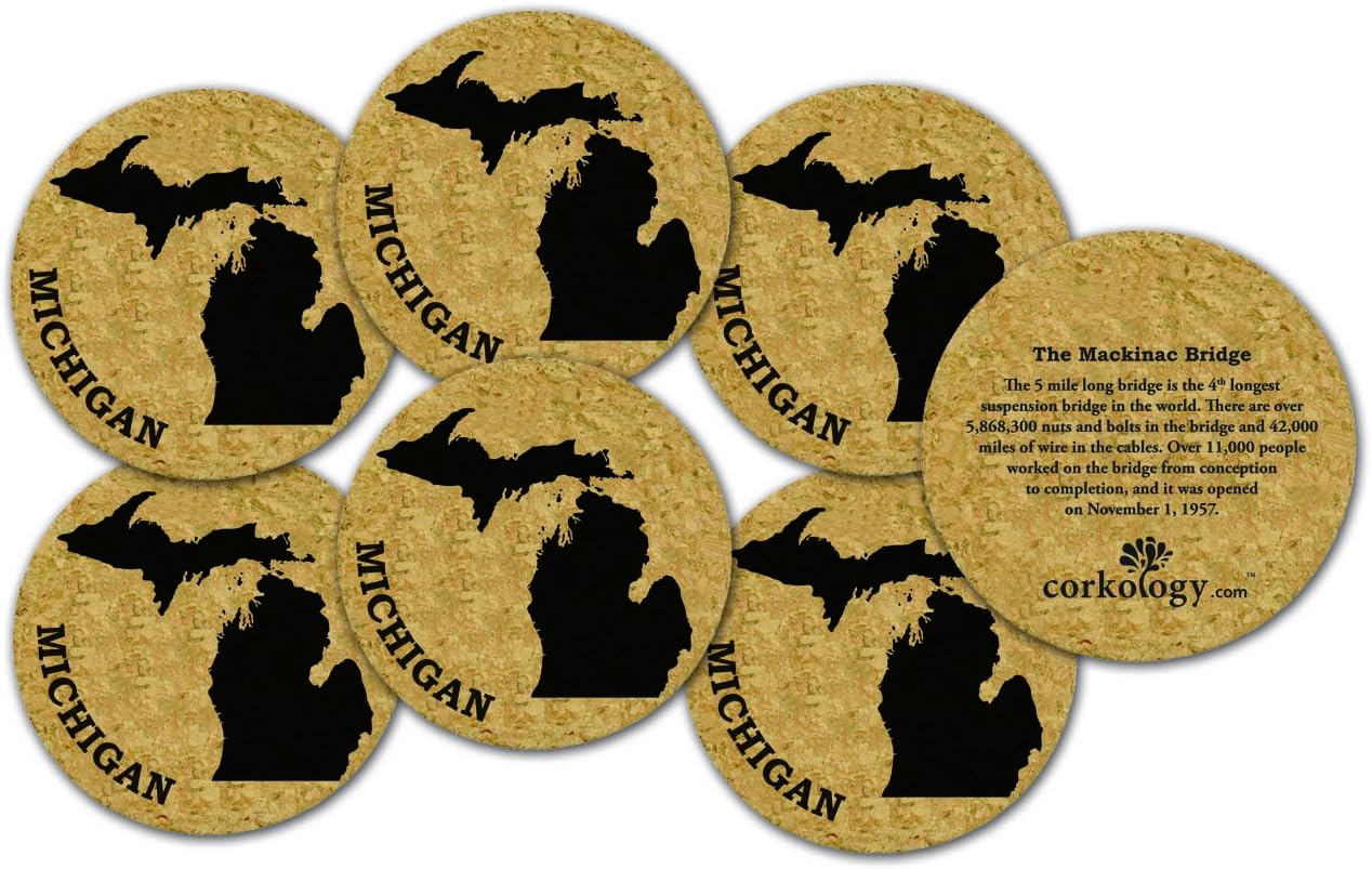 Corkology Michigan Coaster Set, Cork