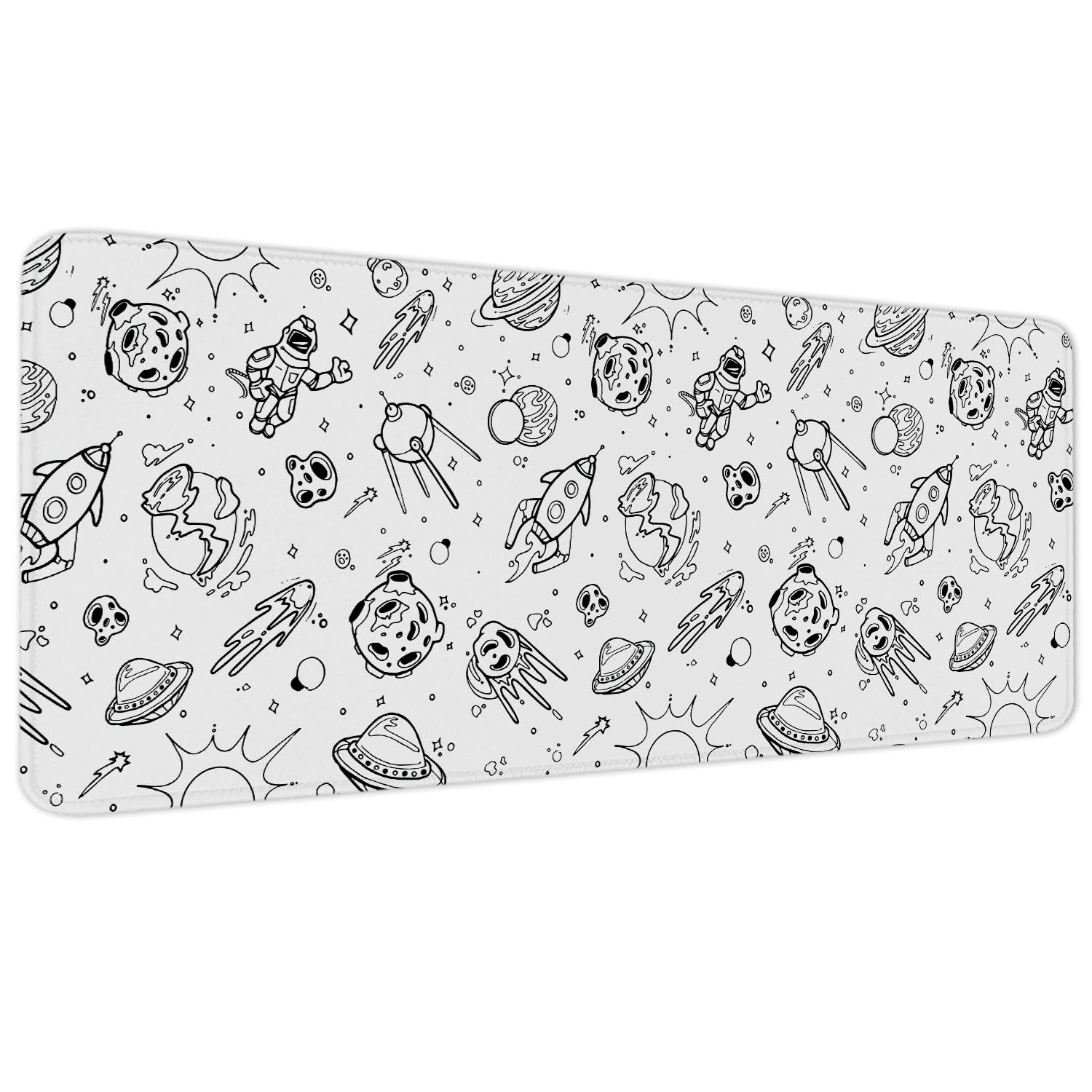 llsxi White Extended Mouse Pads 31.5x11.8inch Large Desk Mat with Stitched Edges,Non-Slip Rubber Base Gaming Mouse Mat for Office,Big Computer Keyboard Desk Pad XL(Astronauts and Spacecraft)