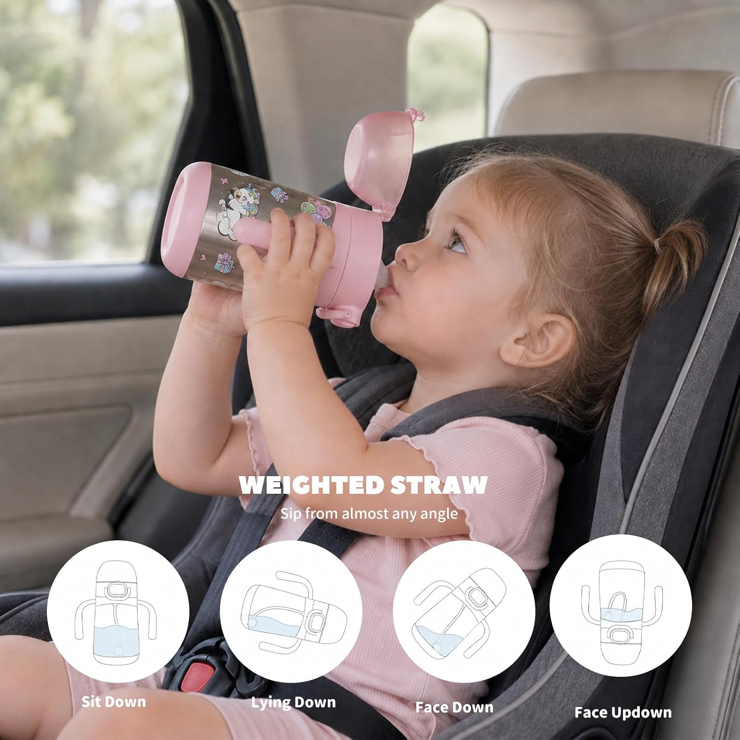 Bakpoco Stainless Steel Straw Sippy Cup for Toddlers 1-3, 10 oz Pink image 4