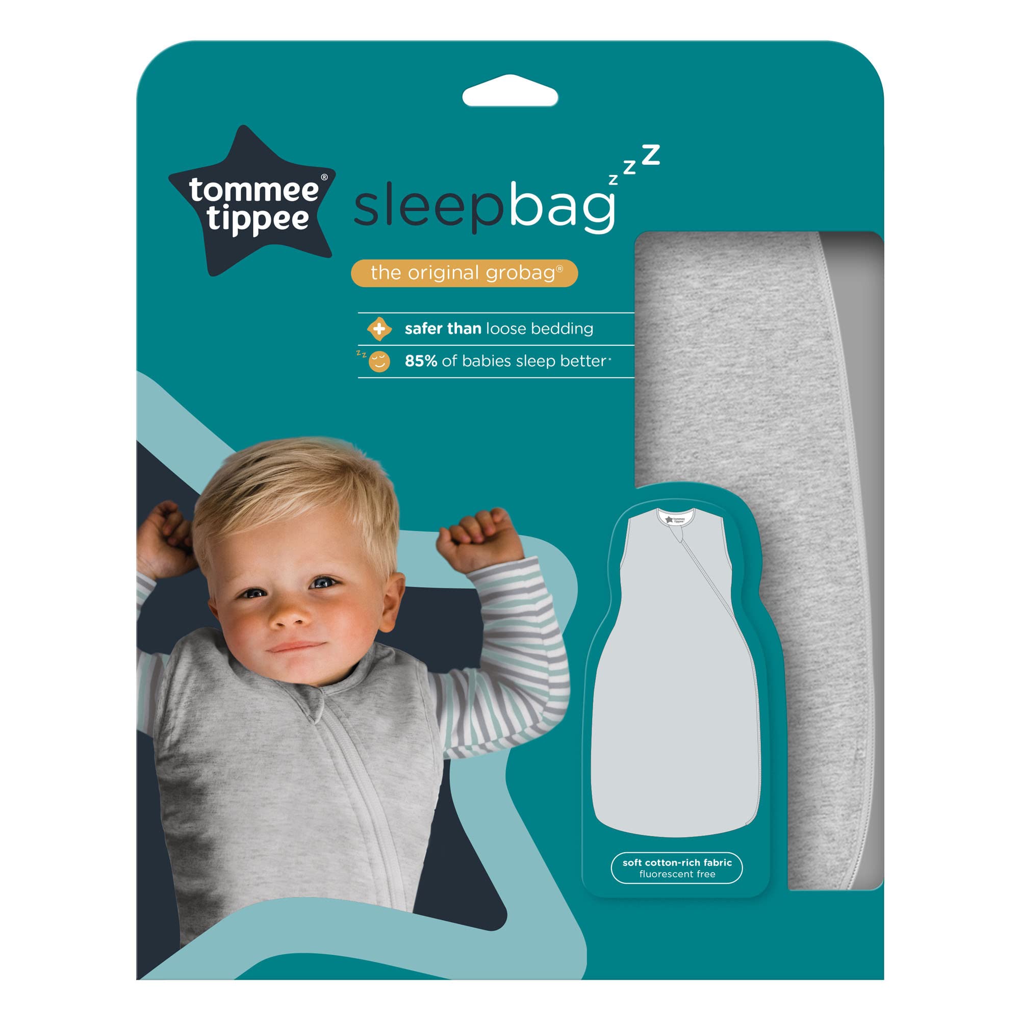 Tommee Tippee Saco de dormir para bebé, The Original Grobag, diseño saludable para la cadera, tela suave rica en algodón, 18-36 m, 1,0 TOG, gris cielo marga