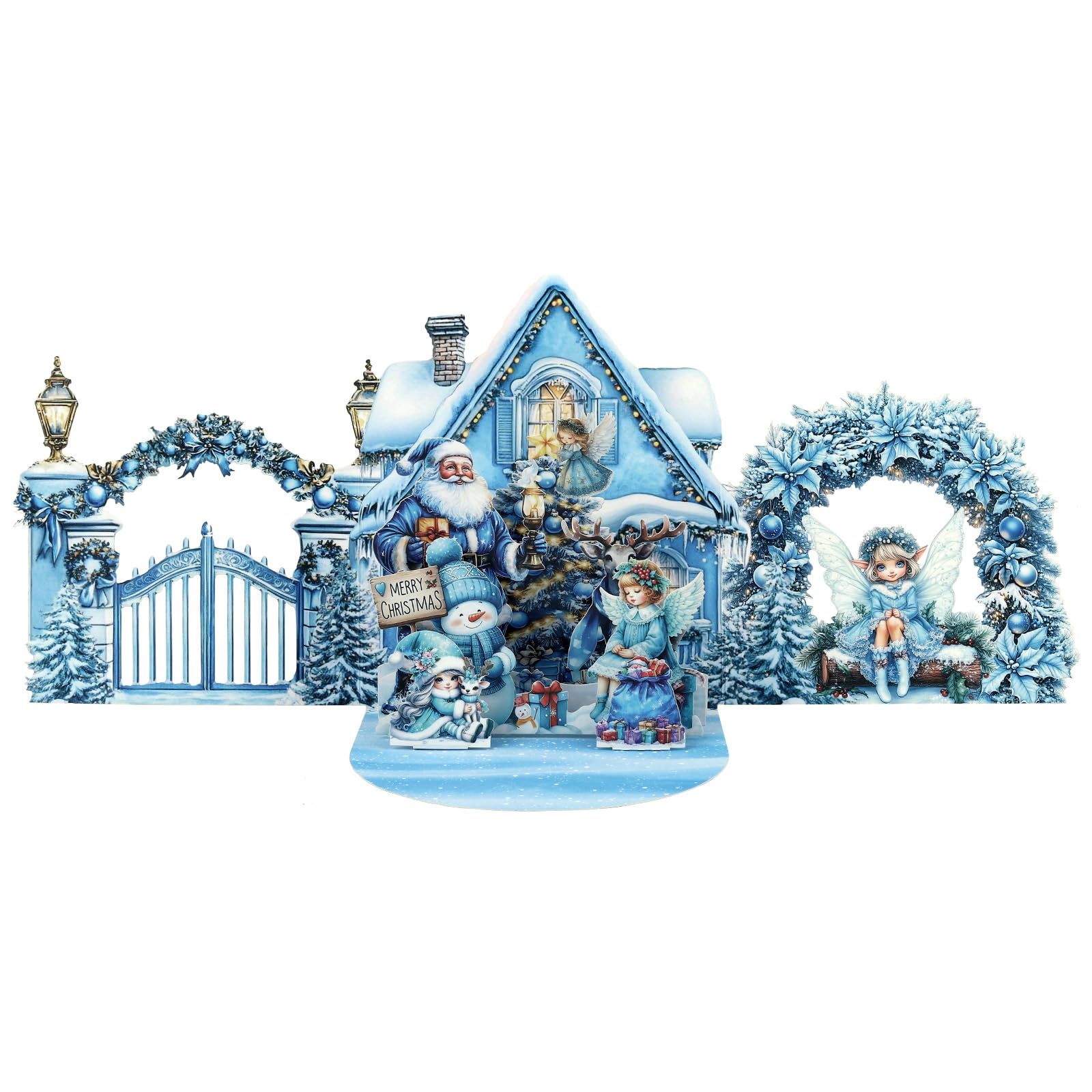 YooxArmor 3D Pop Up Christmas Card with Envelope,Blue Christmas Scene