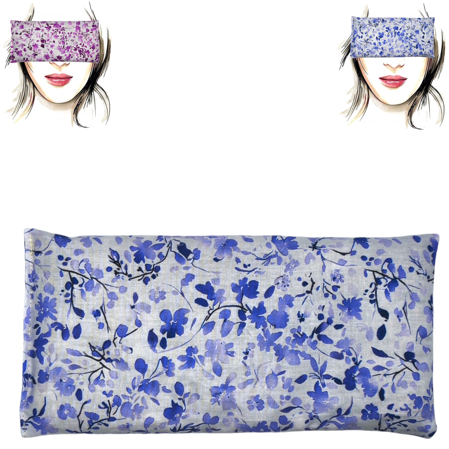 Coussin de Yoga pour Les Yeux - Oreillers pour Les Yeux Pack 2 - Fleurs Fuchsia-Lilas | Graines de Lavande et de Riz | Yoga, méditation, Relaxation, Reposer des Yeux...