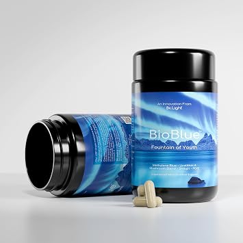 BioBlue Fountain of Youth Methylene Blue + Urolithin A + Mushroom Blend + Shilajit + PQQ | Lions Mane, Cordyceps & Chaga | Mitochondrial Support, Cognitive & Cellular Energy, Longevity