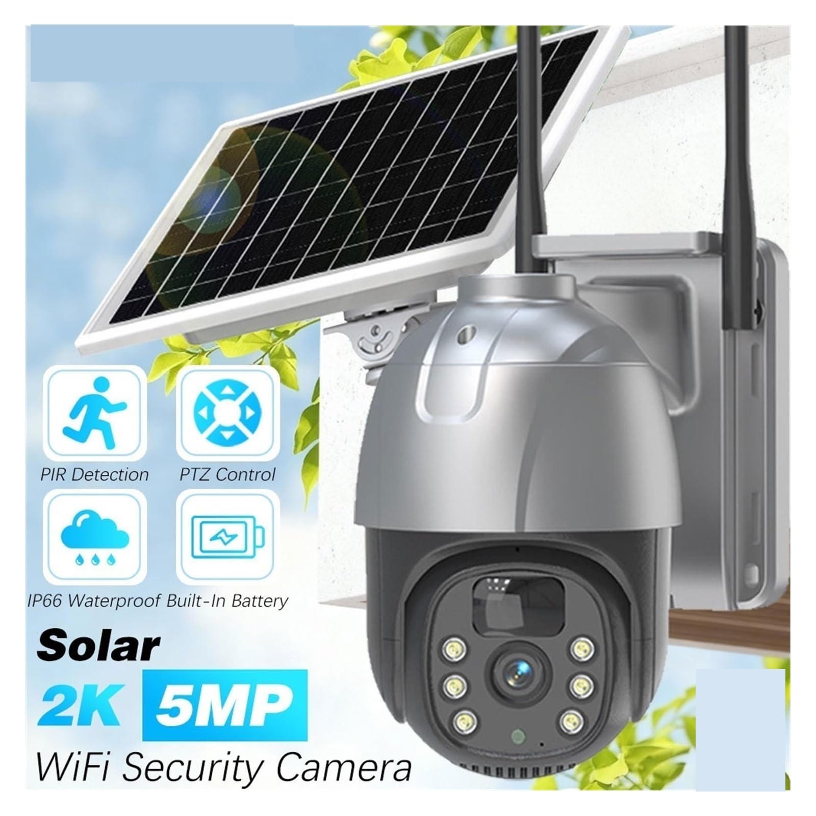 Kamery bezpieczeństwa, Kamera IP PTZ 5MP WIFI Solar Z Wbudowaną Baterią, Czujnikiem Ruchu PIR, Do Monitoringu Zewnętrznego, Dwukierunkowym Dźwiękiem(WiFi Add 32G Card)