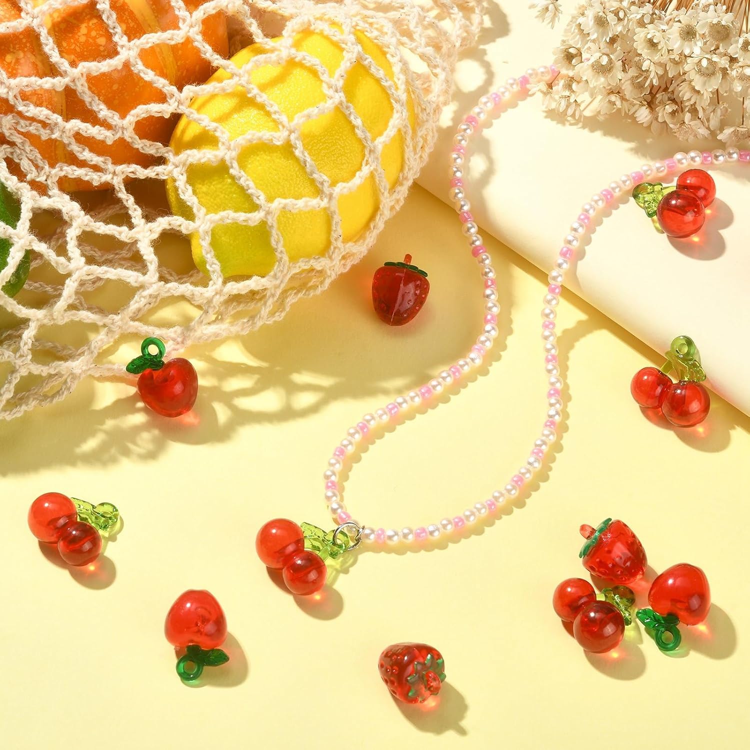 DanLingJewelry 30Pcs 3 Styles Acrylic 3D Red Fruit Charms Transparent Cherry Strawberry Apple Beads Charms for Jewelry Making Accessories - Image 5