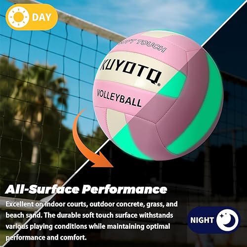 Miniatura 4 de KUYOTQ Balón de voleibol que brilla en la oscuridad, tamaño 5, color rosa, luminoso, para juegos nocturnos, pelota de entrenamiento al aire libre e