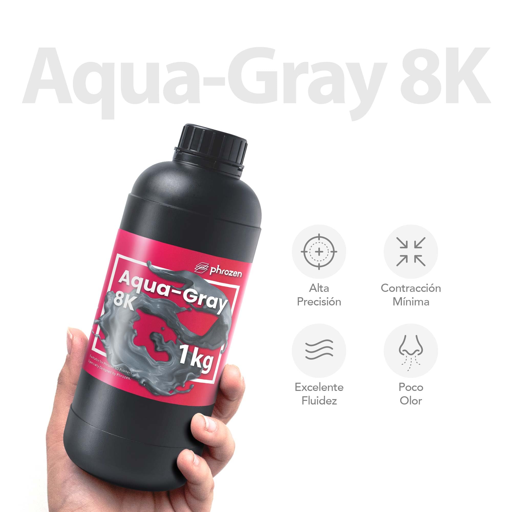Phrozen Aqua-Gray 8K | Resina de Impresora 3D | Resina Estándar de Curado por Luz UV de 405 nm | Printing Resin para LCD/DLP/SLA Impresora | Alta Resolución y Precisión - Gris (1kg)