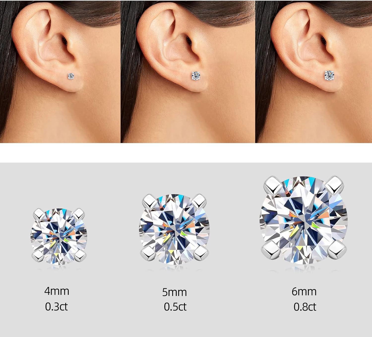 Moissanite Stud Earrings for Women and Men, 925 Sterling Silver Earrings, Four-Prong Hypoallergenic Earrings for Sensitive Ears with 0.8ct D-E Color Moissanite