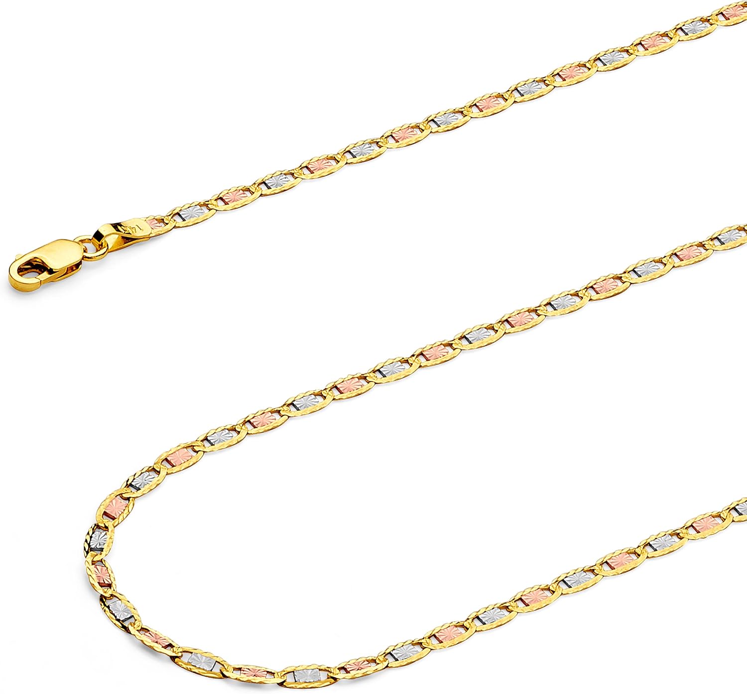 Wellingsale 14K Gold Diamond Cut Star & Rail Valentine Fancy Chains (Select Options)