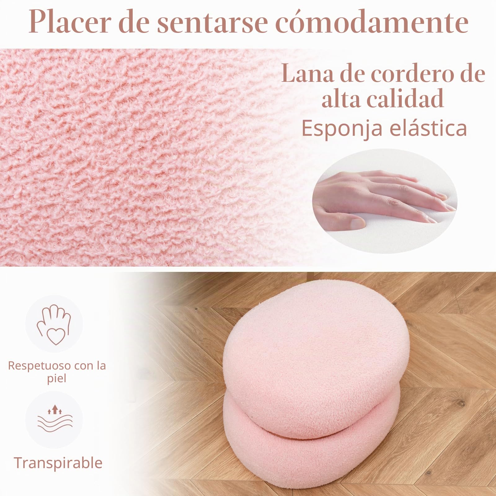 RELAX4LIFE Taburete Acolchado de Terciopelo Ovalado, Taburete de Maquillaje con Almohadillas Antideslizantes, reposapiés otomano para Dormitorio, salón, Entrada, 44x35x35cm, Carga 300 kg, Rosa