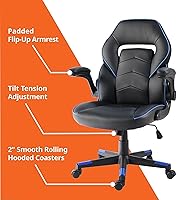 Vista 7 de SpawnSafe - Silla para videojuegos, altura ajustable, reposabrazos abatibles, giro de 360°, negro/azul