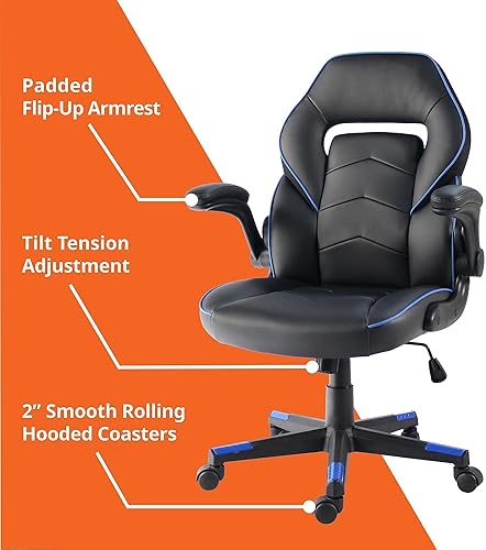 Miniatura 7 de SpawnSafe - Silla para videojuegos, altura ajustable, reposabrazos abatibles, giro de 360, negroazul