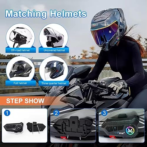 Miniatura 5 de Auriculares Bluetooth para casco, paquete de 2 unidades, soporte BT Hadset para motocicleta, cancelación de ruido, altavoz de casco con sistema de