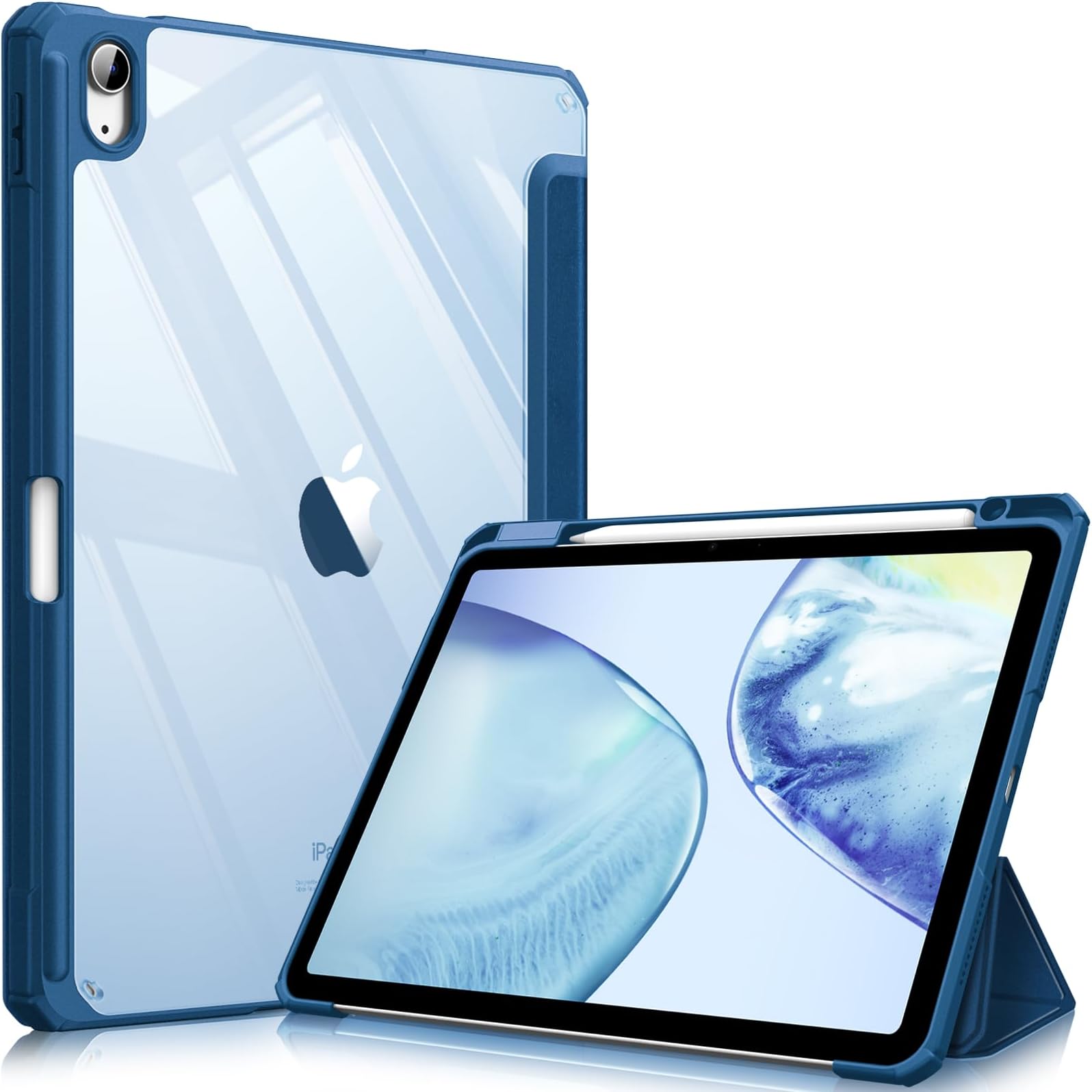 Fintie Hybrid Slim Case for iPad Air 11-inch M4/M3/M2 (2026/2025/2024), iPad Air 5th/4th Generation (2022/2020) 10.9 Inch - Shockproof Cover with Clear Back Shell & Pencil Holder, Marine Blue