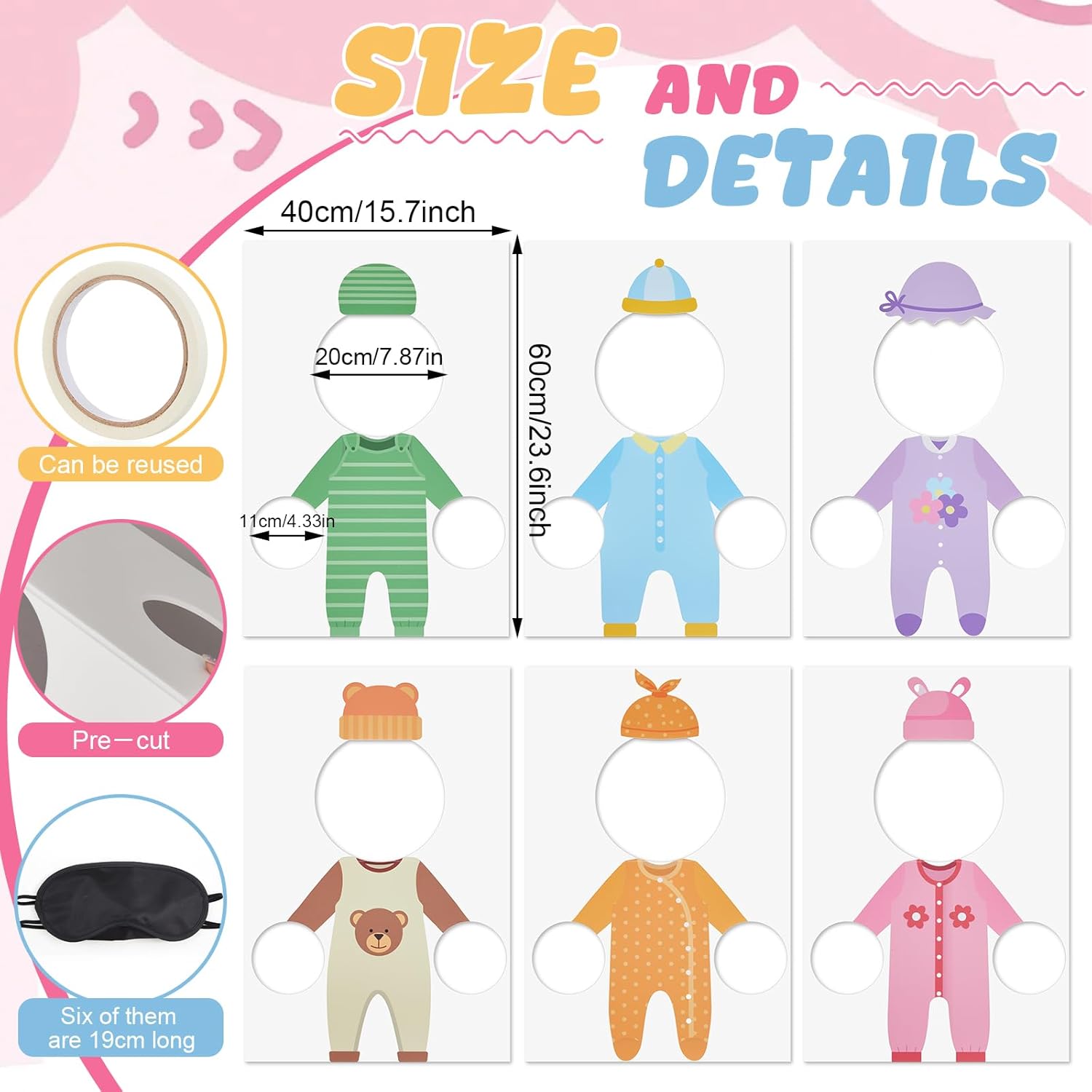 6 Set Baby Shower Games Party Favors, Gender Reveal Games Feed Me with 6 Pcs Kt Boards and 6 Pcs Eye Patches for Funny Baby Shower Party Activities Supplies(Gender-Neutral,Multicolor) Gender-Neutral Multicolor