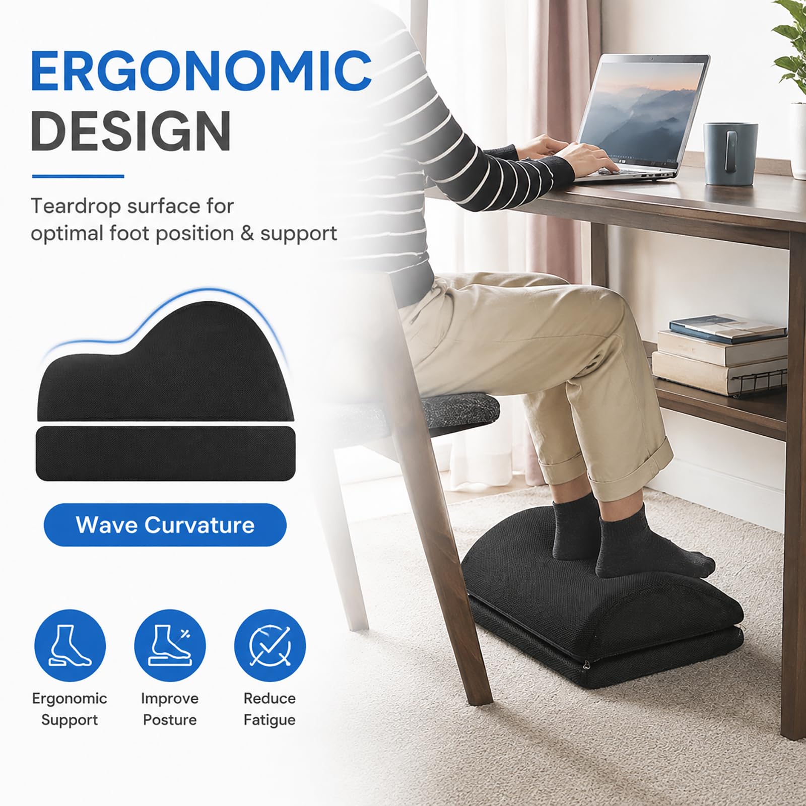 Reposapiés Oficina Ajustable para Debajo del Escritorio, Almohadilla Reposapiés con 2 Opciones de Altura para Uso en Casa y Oficina,Armada,45 * 22 * 13CM