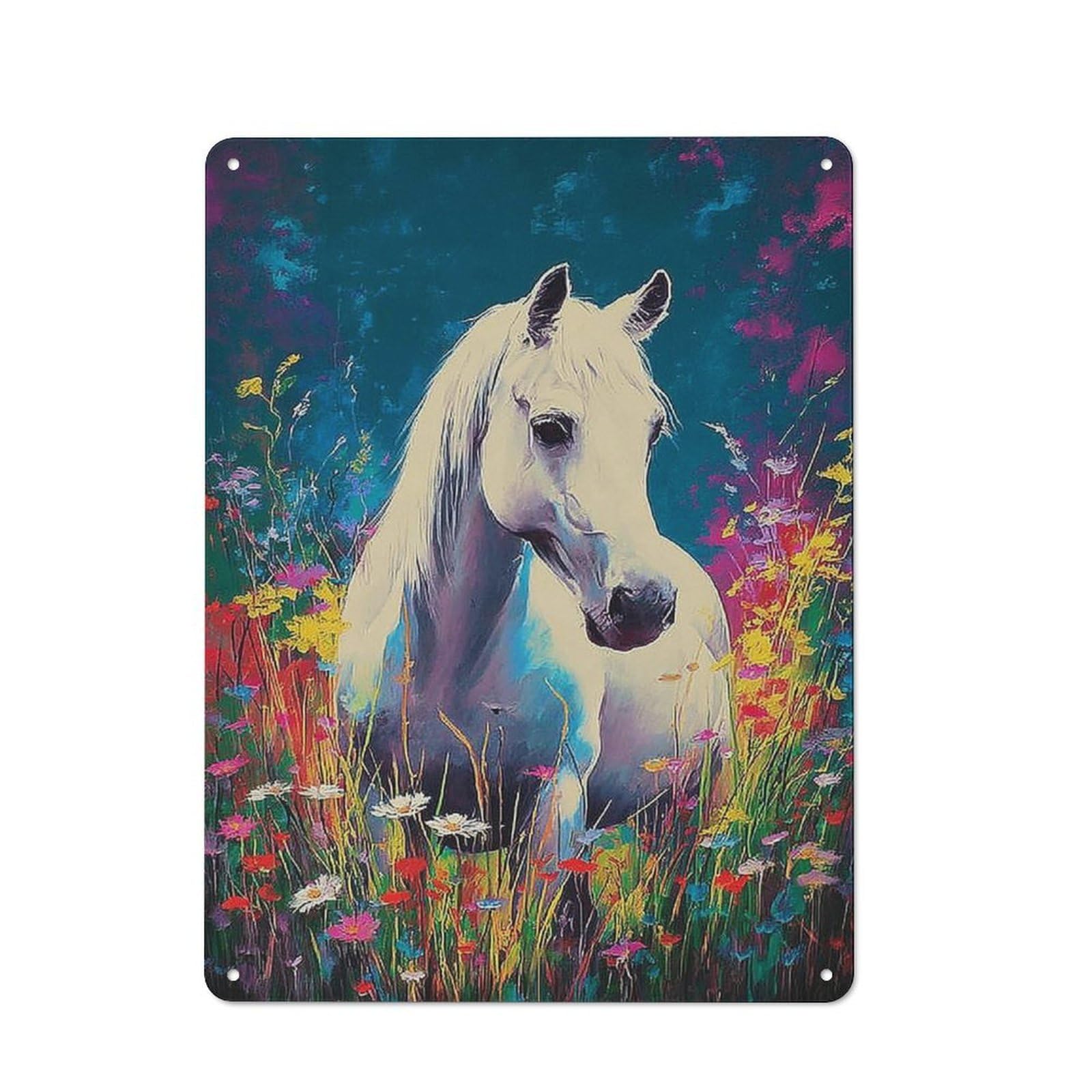 Junmoney Painted Horse In Flowers Decorative Tin Plaque 40X30cm, Vintage Bar Wall Plaque For Bar, Kitchen, Garage Or Games Room
