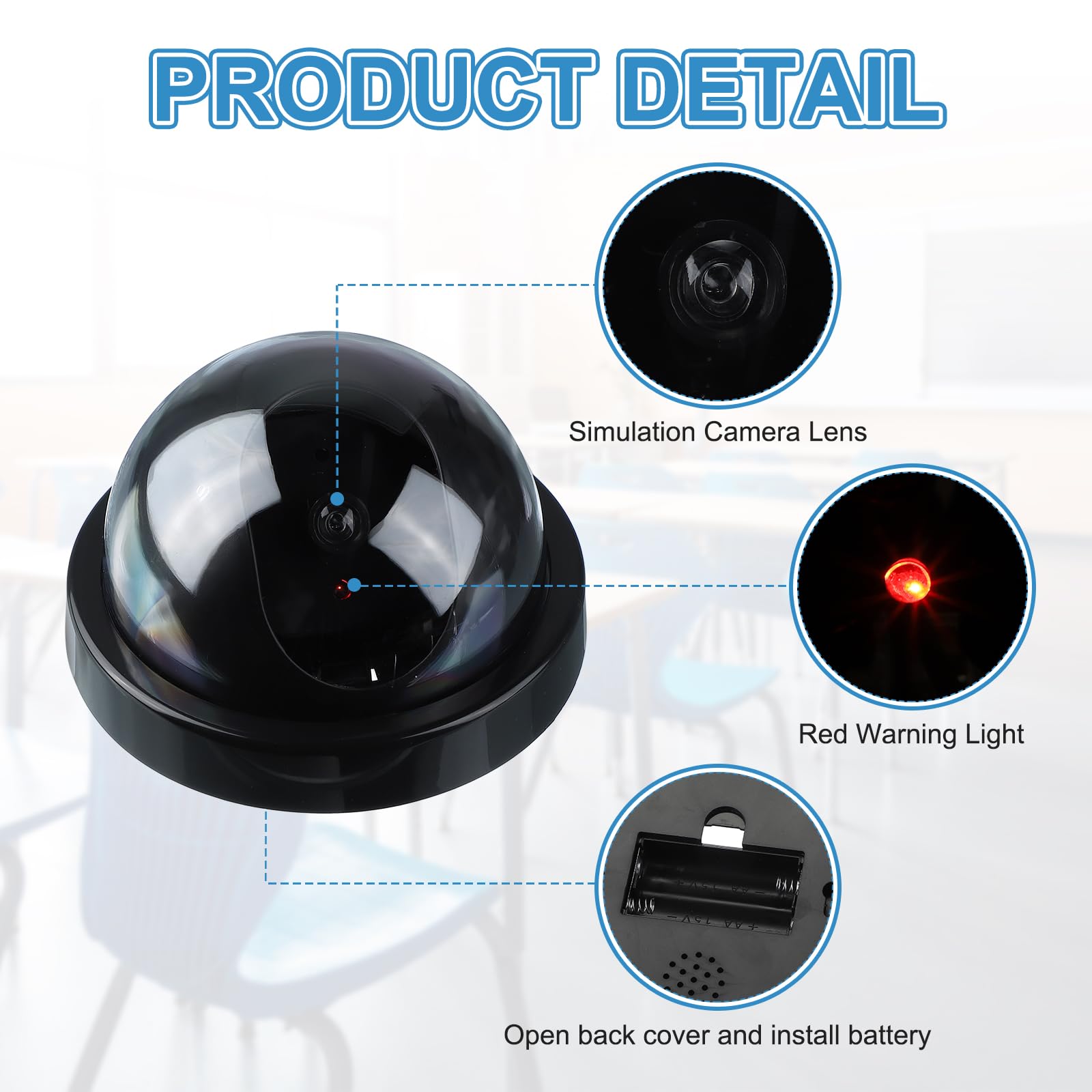 PATIKIL Cámara de seguridad falsa, 4 cámaras domo simuladas con luz LED roja intermitente y tornillo para interiores y exteriores, negocio doméstico, color negro