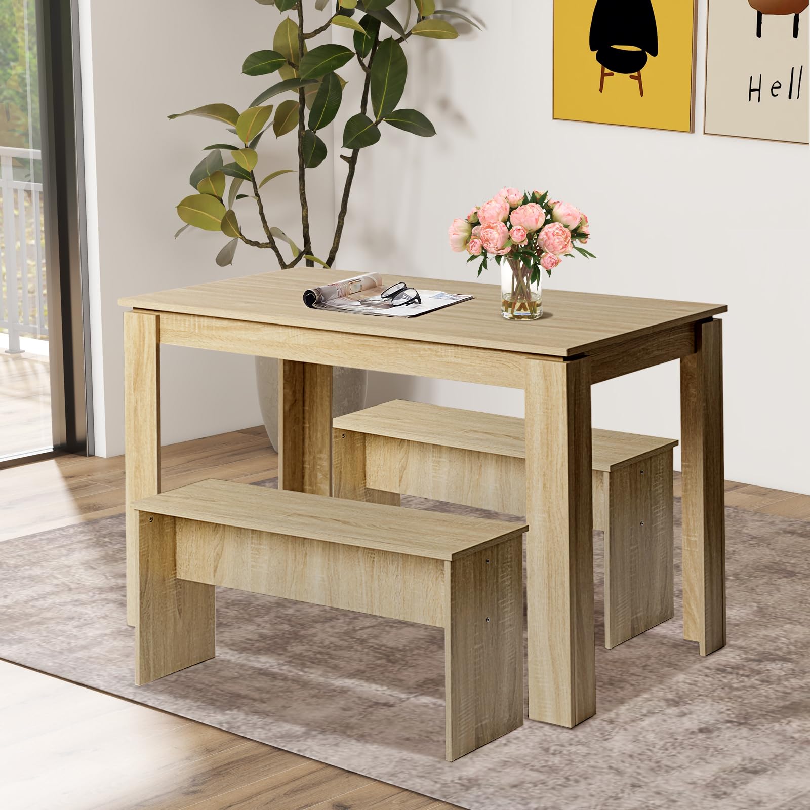 Bancs de Salle à Manger, Lot de 2, Siège pour Cuisine,90x30x45 cm,pour Cuisine, Salle à Manger, Salon,Chêne