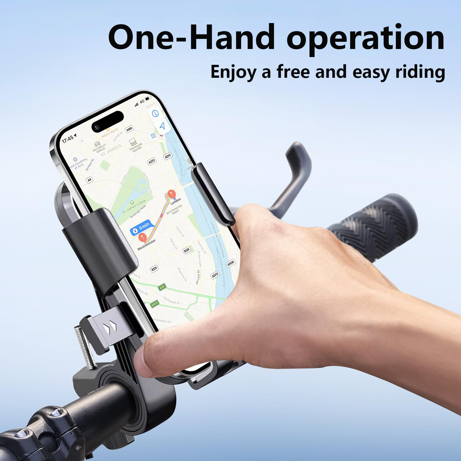 Soporte de teléfono para bicicleta para scooter eléctrico, motocicleta y bicicleta eléctrica, soporte universal para teléfono celular, diseño antivibración, fácil instalación, compatible con iPhone y