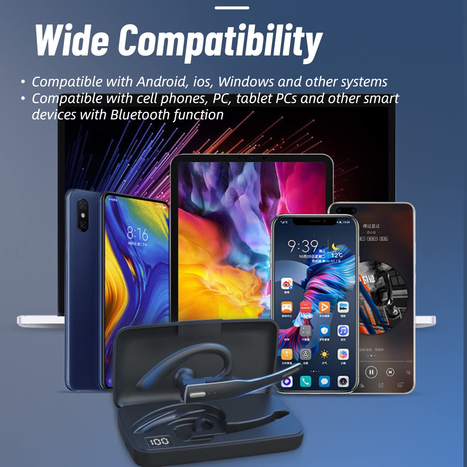 Cuifati YYK-525 Kabellose Over-Ear-Kopfhörer mit Mikrofon 500-mA-Ladeetui für PC Laptop Tablet