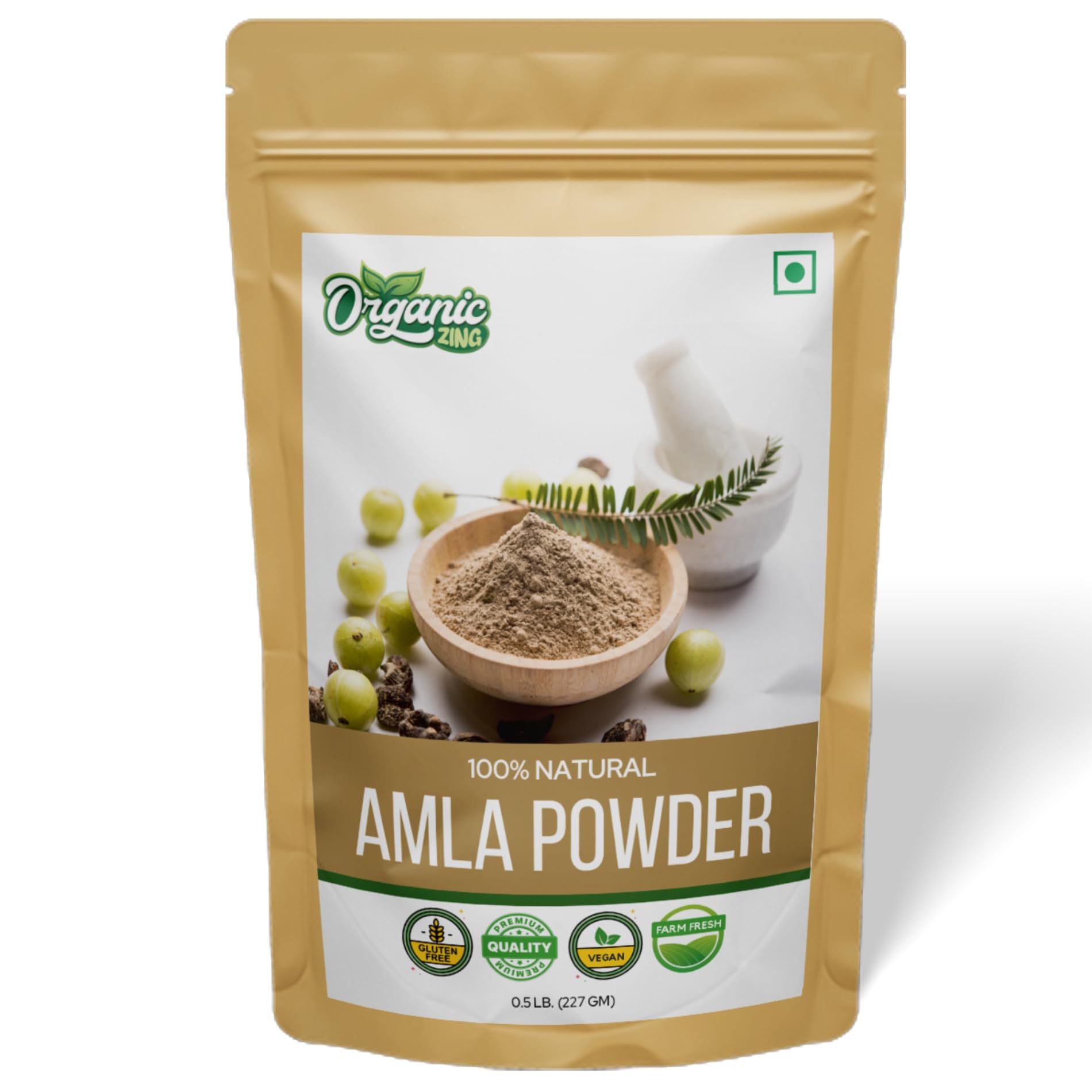 Organic Zing Amla Powder, Indian Gooseberry for Drinking, Eating/Phyllanthus emblica inn/Product of India - 227gm Resalable Pack (Pack of 1)