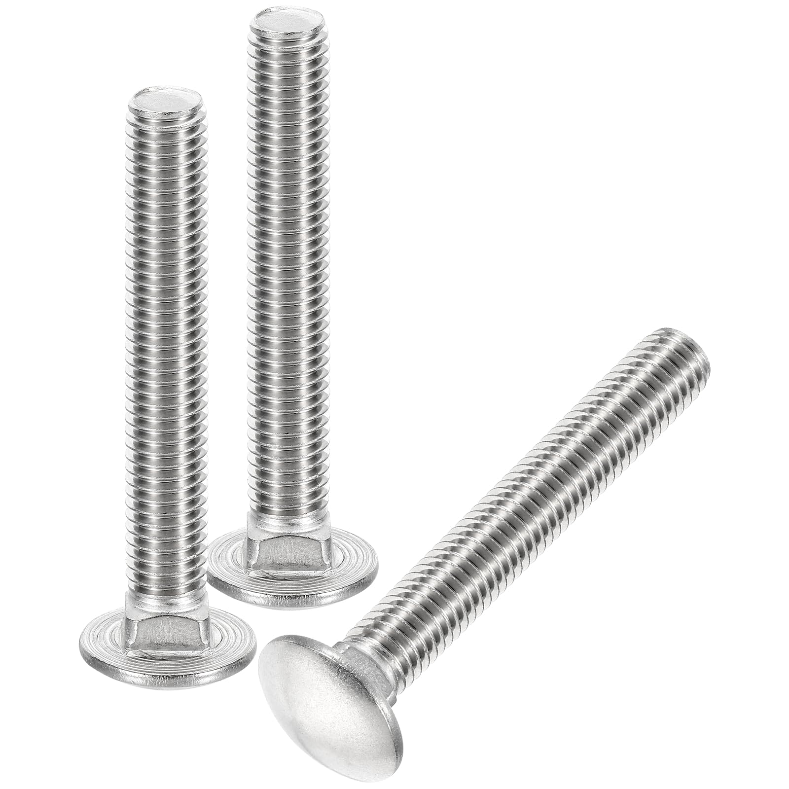 sourcing map 1/2-13x3-1/2" Carriage Bolt, 4pcs Round Head Square Neck Screws, 304 Stainless Steel, Fully Threaded, Silver