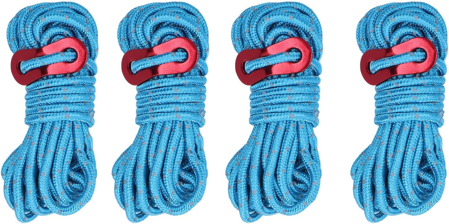 Semme Semme 4Pcs High Strength 4mm Reflective Camping Cord for Outdoor Use Lightweight and Tent Ropes Ideal for Hammocks and Backpacks (Blue) (Blue)