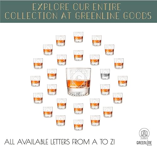Miniatura 7 de Greenline Goods - Monograma Art Deco Letra B - Vaso de whisky grabado con letra B perfecto para bourbon, whisky, whisky, cóctel - Juego de 4 vasos