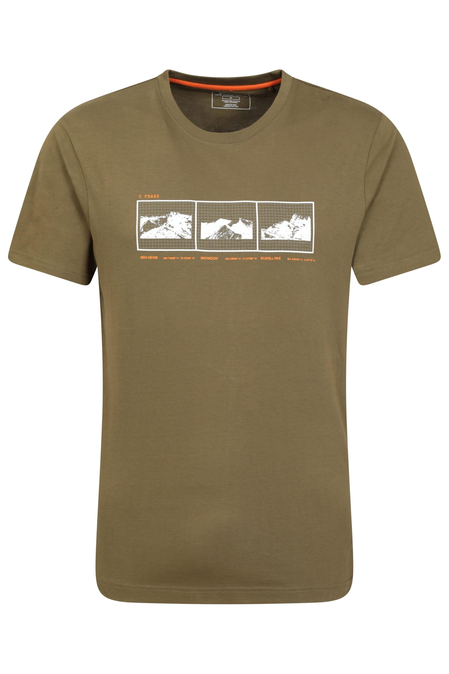 Mountain Warehouse Men's Khaki (3 Peaks) 3 Peaks Tee - Cotton Casual Top, Lightweight, Breathable - For Walking, Outdoors & Daily Use Xs