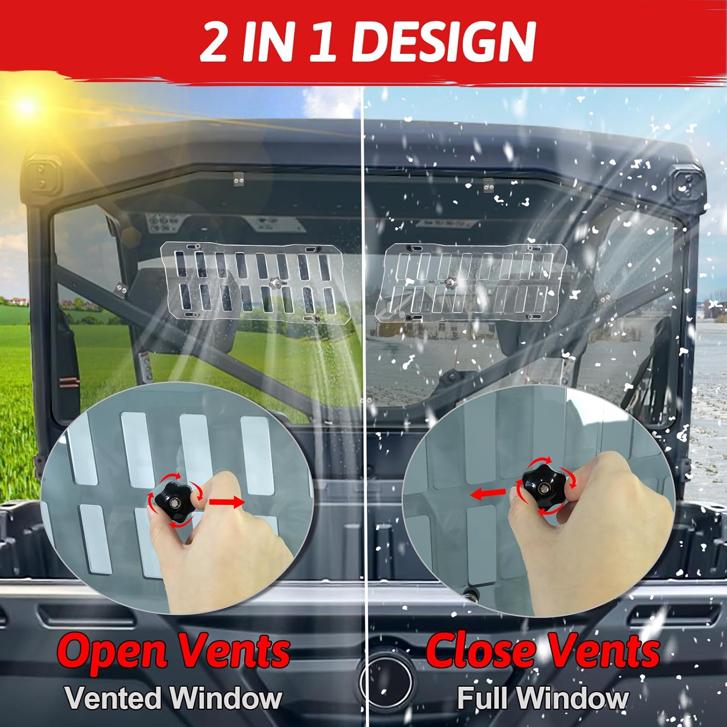 StarknightMT Sliding Vent UTV Rear Windshield Compatible with Can-Am Defender 2016-2026 HD5 HD8 HD10 Max, UV-Proof Heavy Duty PC Rear Window Full Back Window (Light Tint)