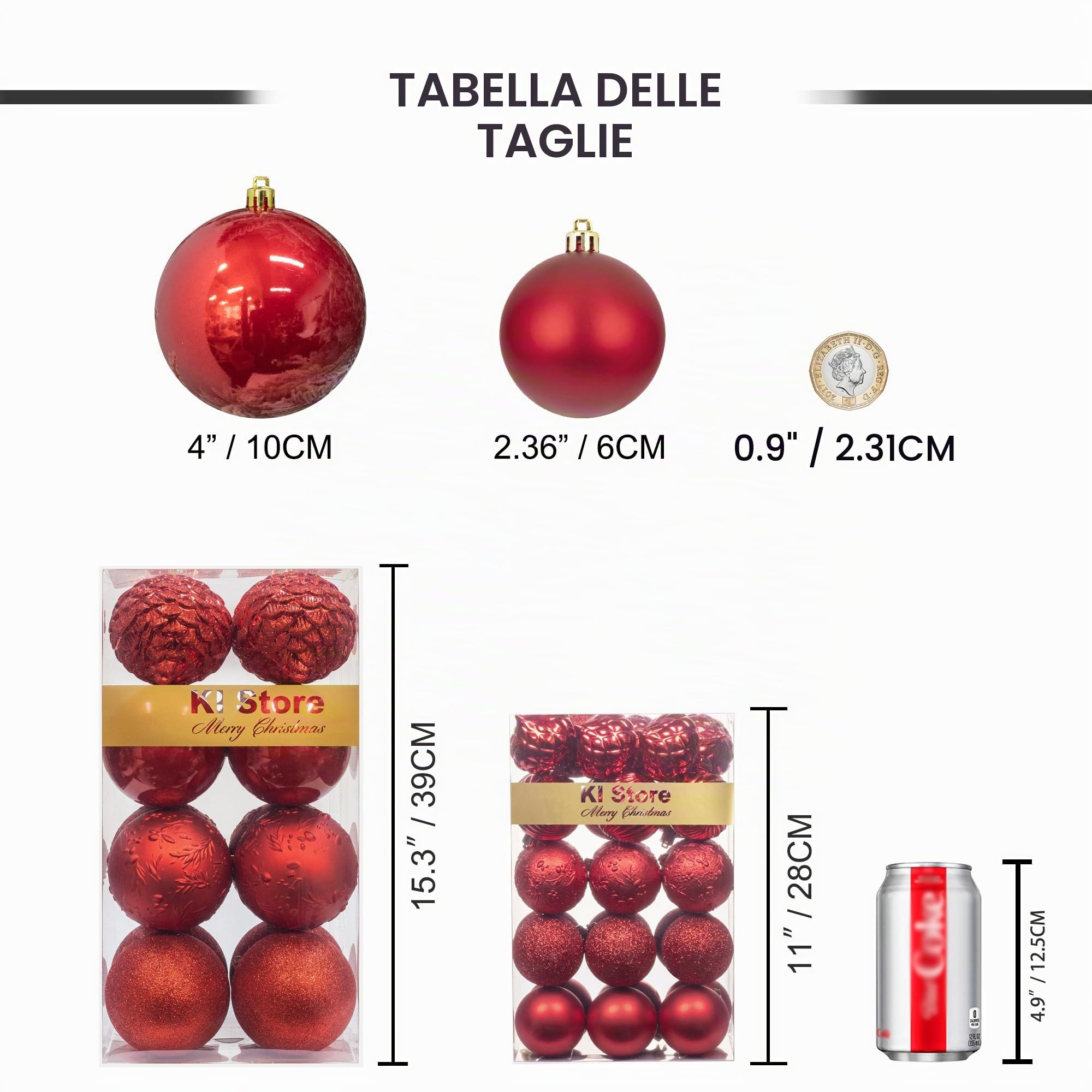 Busybee Unbekannt Palline di Natale 16 Pezzi 10 cm Rosso Palline Natalizie Ornamento di Palla di Natale per la Decorazione dell'albero di Natale