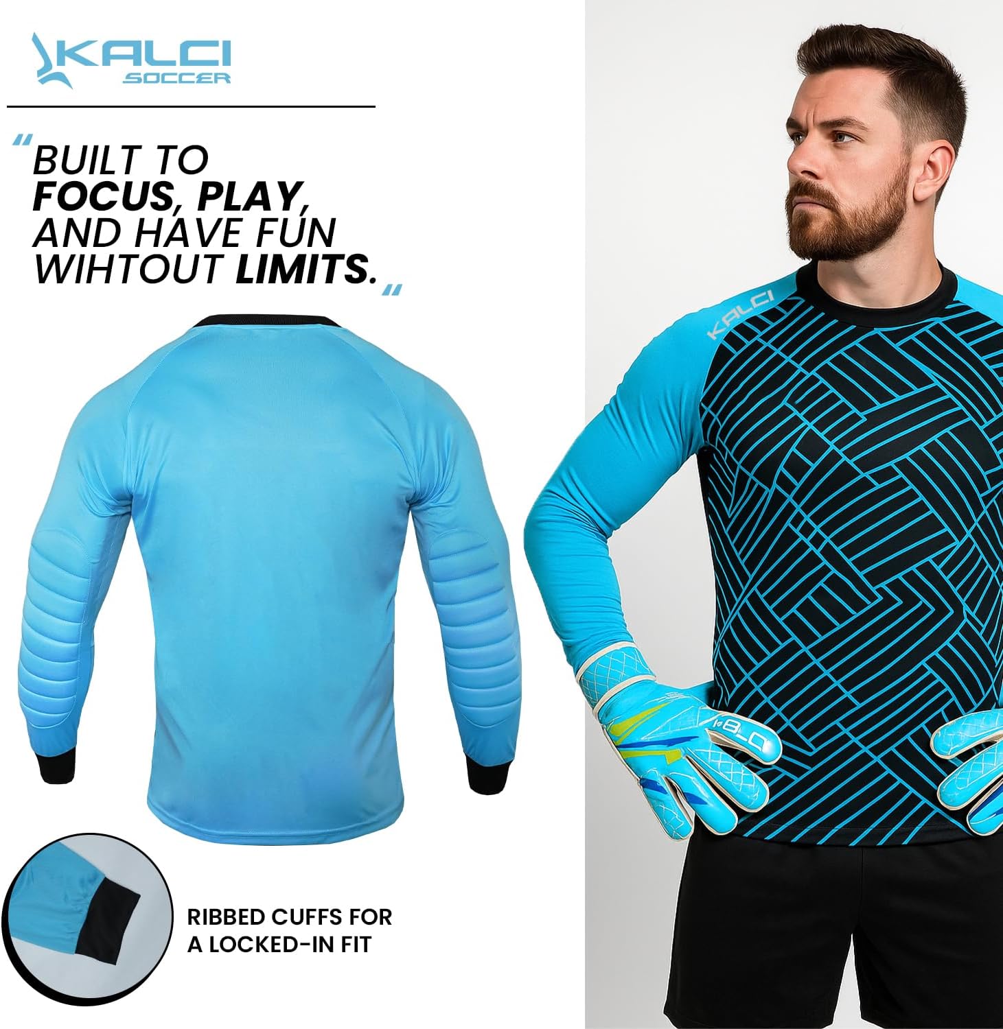Kalci Hidden Chest Padding Soccer Goalie Jersey Youth & Adult. Long Sleeves Elbow Padded Goalkeeper Shirt for Boys & Girls - Image 2
