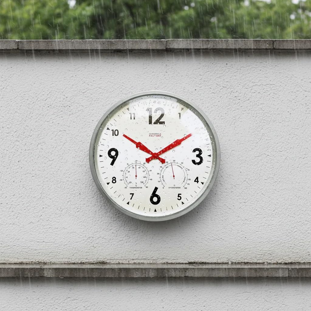 Cloudnola Horloge Murale en métal étanche avec thermomètre et hygromètre, Gris Zinc, 45,7 cm, silencieuse, sans tic-tac, Fonctionne à Piles