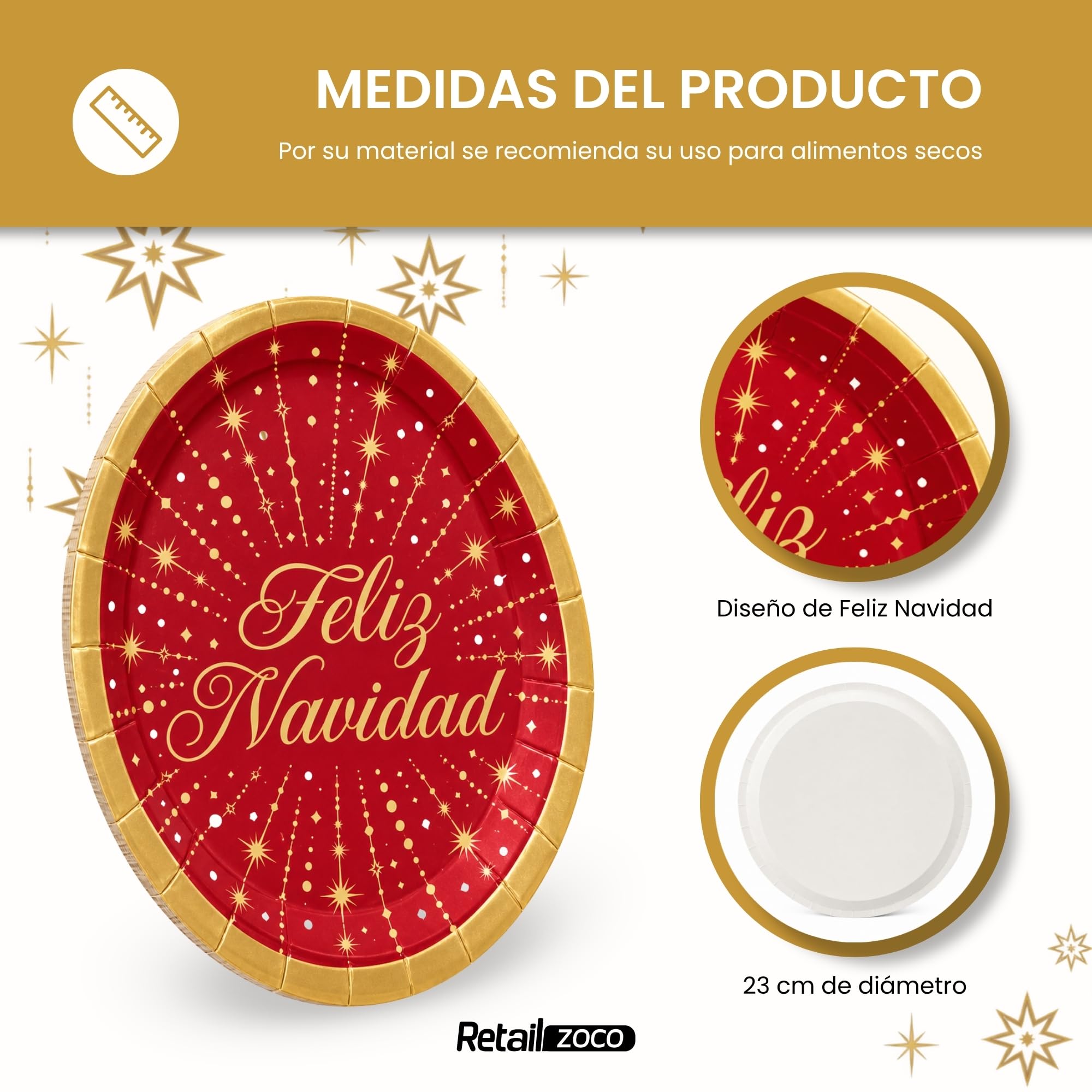 Platos de cartón, Platos Desechables cartón, Feliz Navidad, 6 Unidades - imagen 4