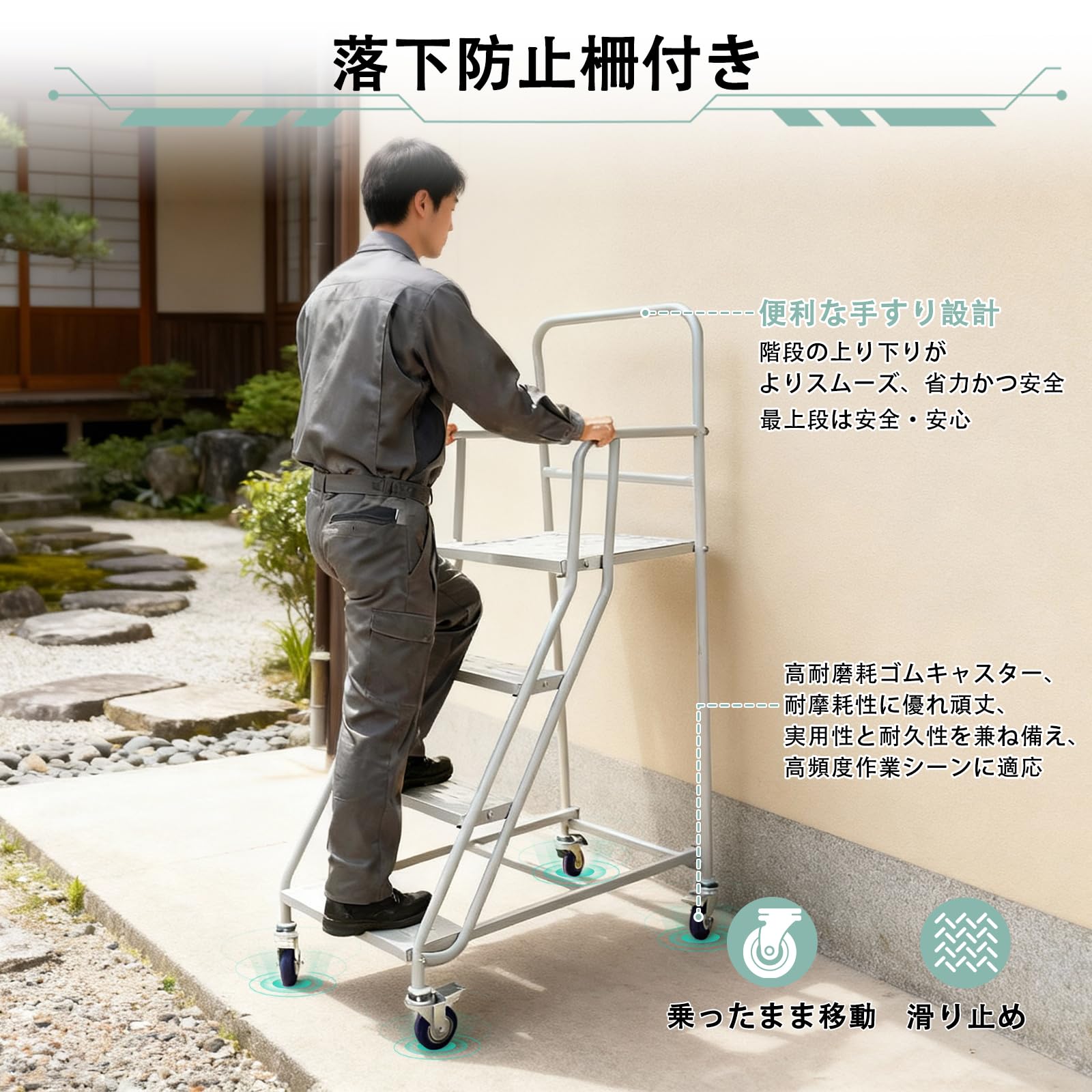 Amazon.co.jp: HopeFamily 高所作業台はしご 落下防止柵付き 4段 