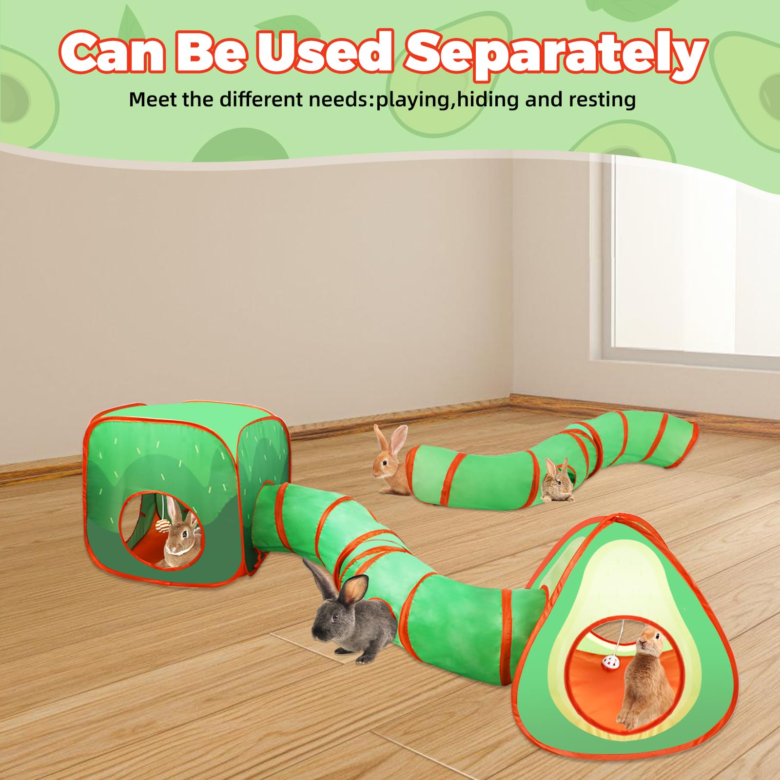 YUEPET Tunnel et cube pliable pour lapin interactif avec balle de jeu pour lapin nain, lapin, cochon d'Inde (avocat)