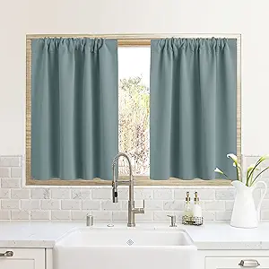 RYB HOME RV Camper Door Window Curtains -Blackout Privacy Curtains & Drapes for Bathroom Bedroom Kitchen Portable Travel Trailer Small Window Decor, W 34 x L 24, Dusty Blue, 2 Panels